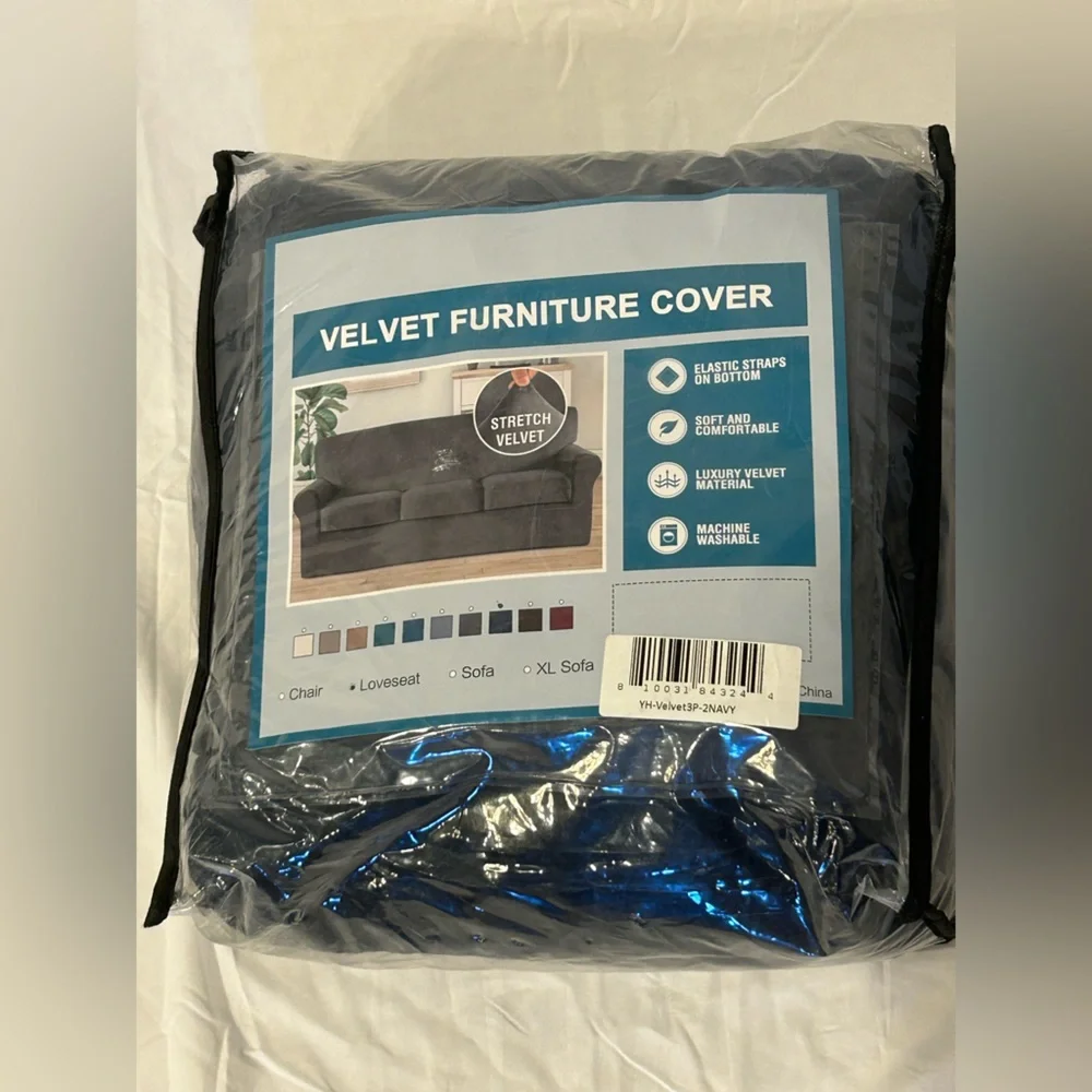 Velvet Loveseat Cover in Navy-NWT